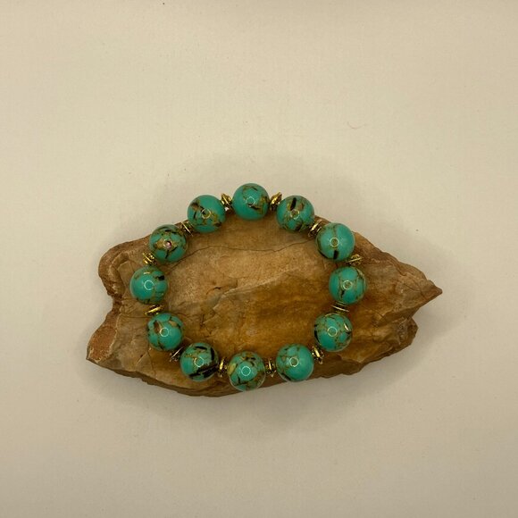 Sea Shell Turquoise 12mm Beads Beaded Stretchy Bracelet NEW - Picture 6 of 11